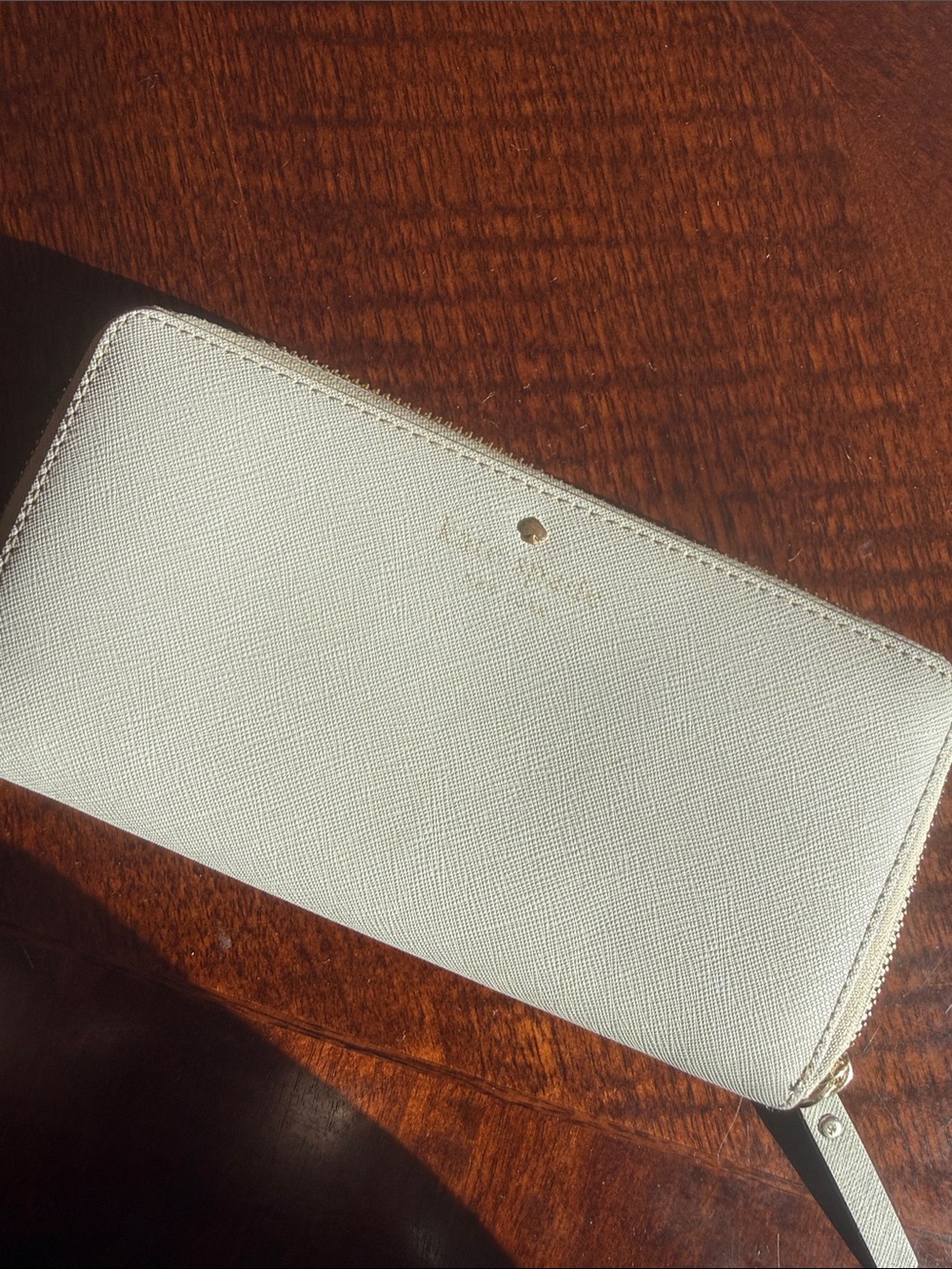 kate spade White Zip-Around Saffiano Leather Wallet